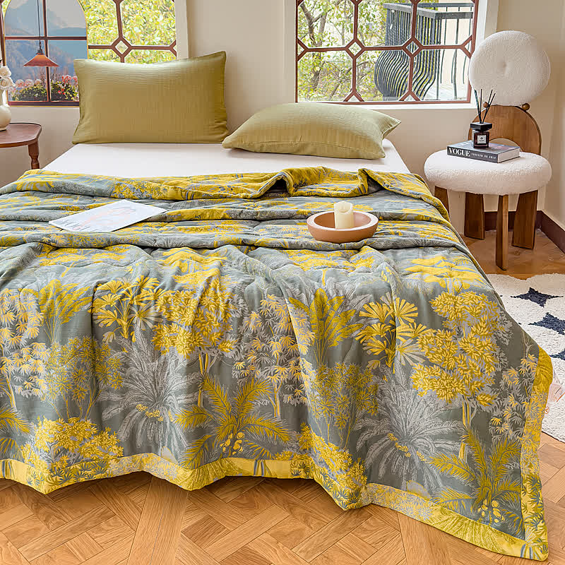 Couverture d'été double épaisseur tropicale vintage en pur coton