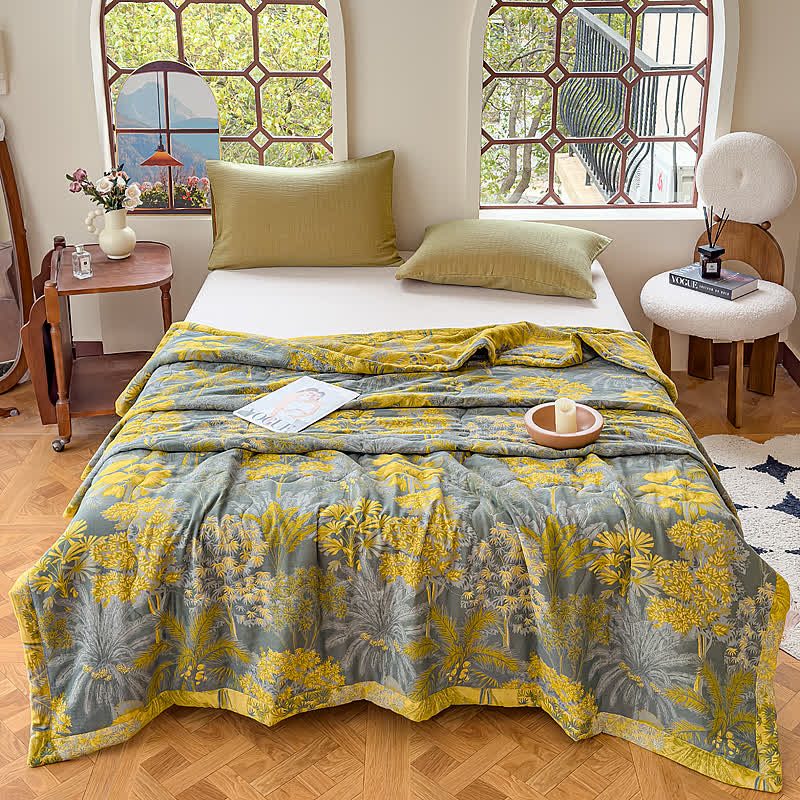 Couverture d'été double épaisseur tropicale vintage en pur coton