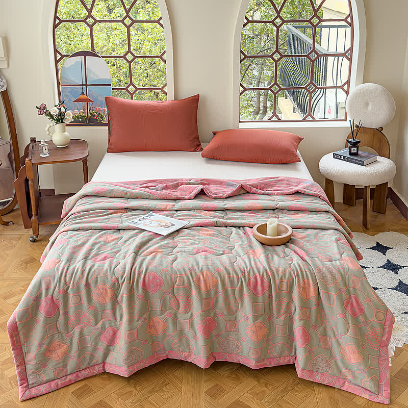 Couverture d'été double couche en bambou rétro en pur coton
