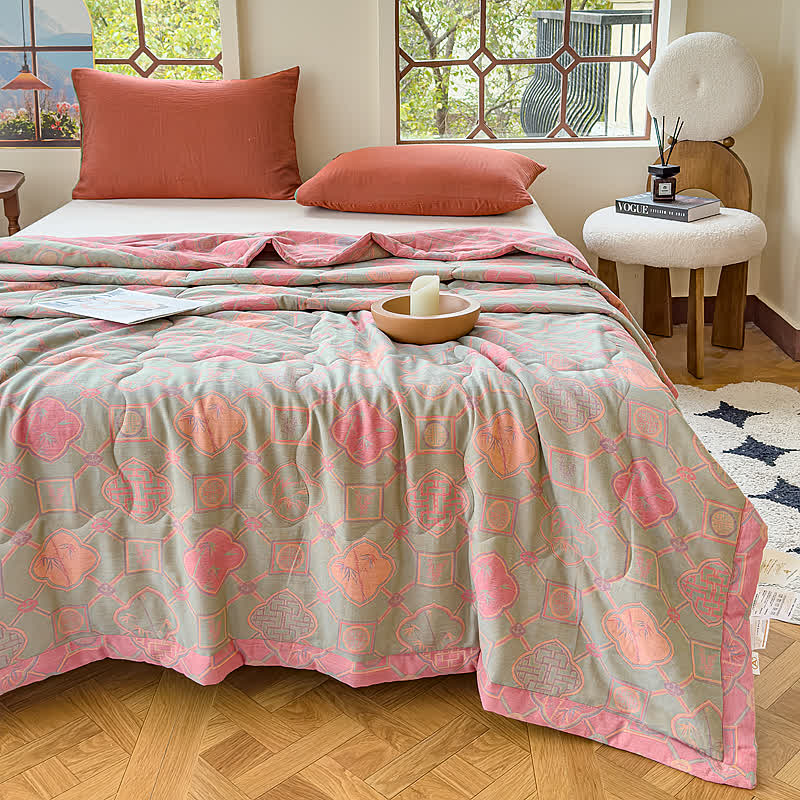 Couverture d'été double couche en bambou rétro en pur coton