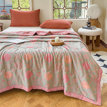 Couverture d'été double couche en bambou rétro en pur coton