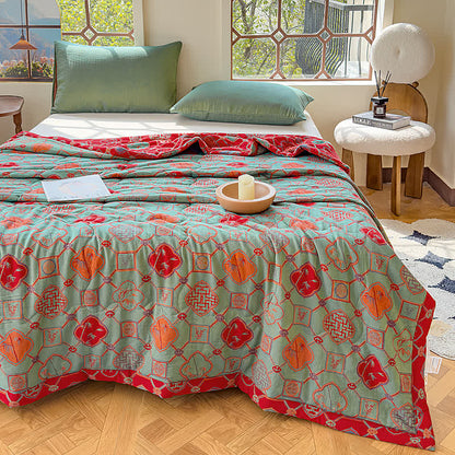 Couverture d'été double couche en bambou rétro en pur coton