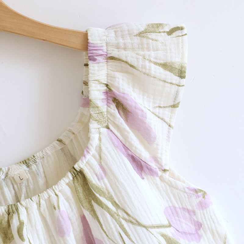Chemise de nuit en gaze de coton matelassée à imprimé tulipe