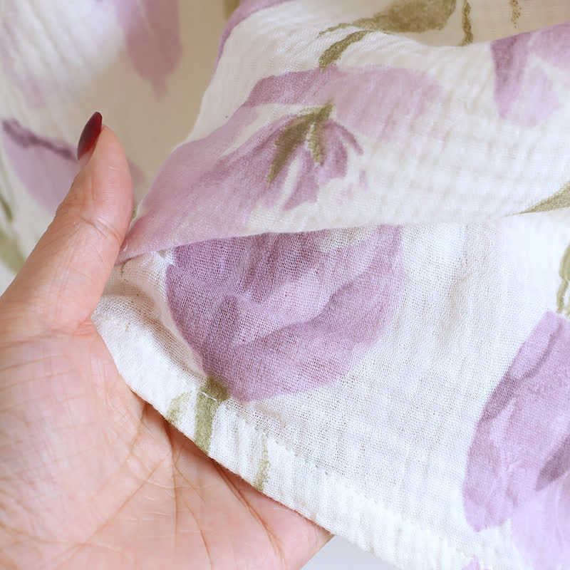 Chemise de nuit en gaze de coton matelassée à imprimé tulipe