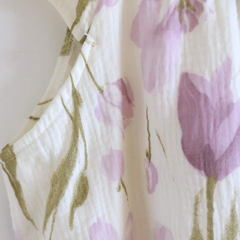 Chemise de nuit en gaze de coton matelassée à imprimé tulipe