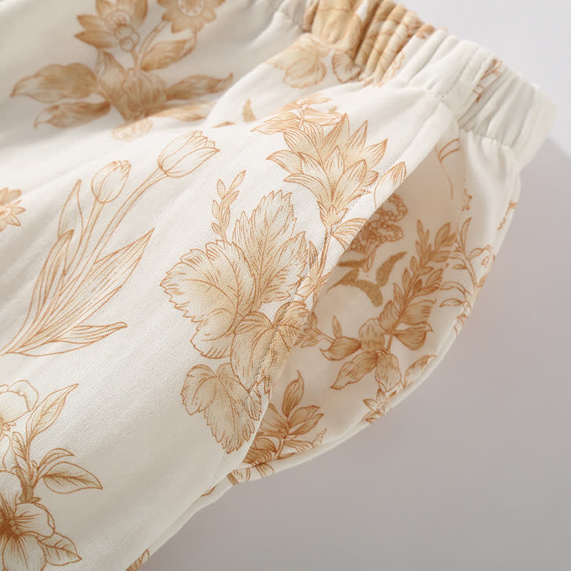 Ensemble de vêtements d'intérieur élégant en gaze de coton double épaisseur à motif floral