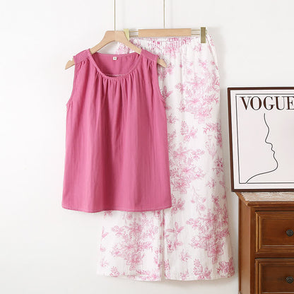 Ensemble de vêtements d'intérieur élégant en gaze de coton double épaisseur à motif floral