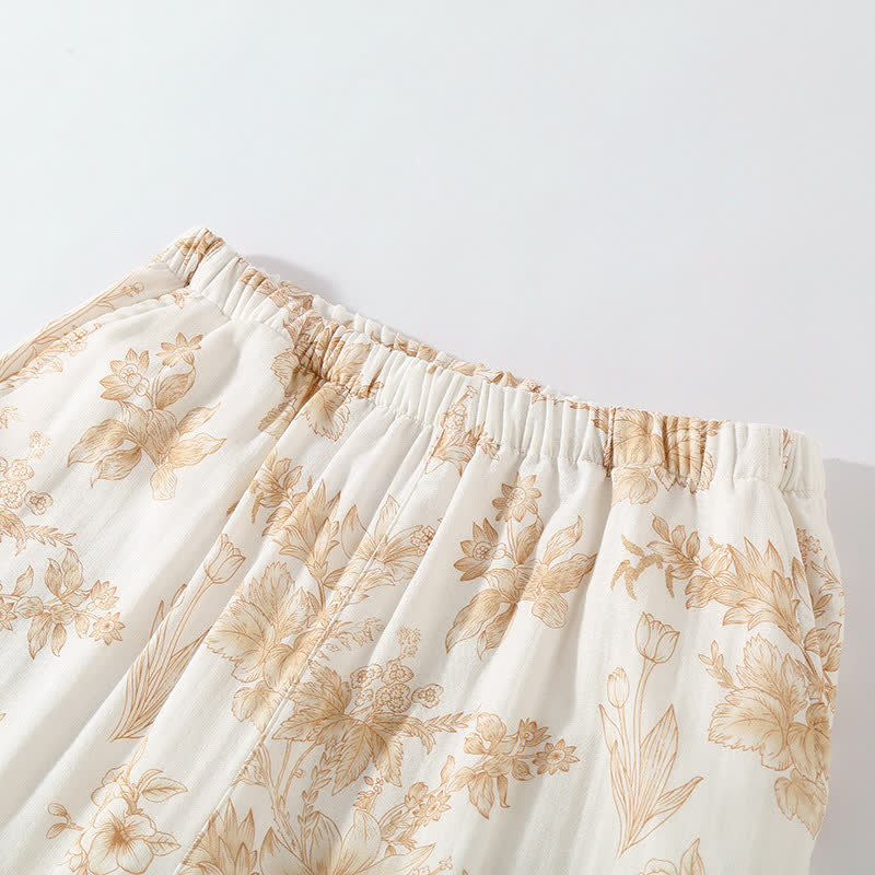 Ensemble de vêtements d'intérieur élégant en gaze de coton double épaisseur à motif floral