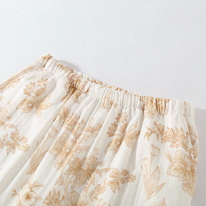 Ensemble de vêtements d'intérieur élégant en gaze de coton double épaisseur à motif floral
