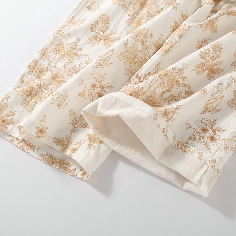 Ensemble de vêtements d'intérieur élégant en gaze de coton double épaisseur à motif floral