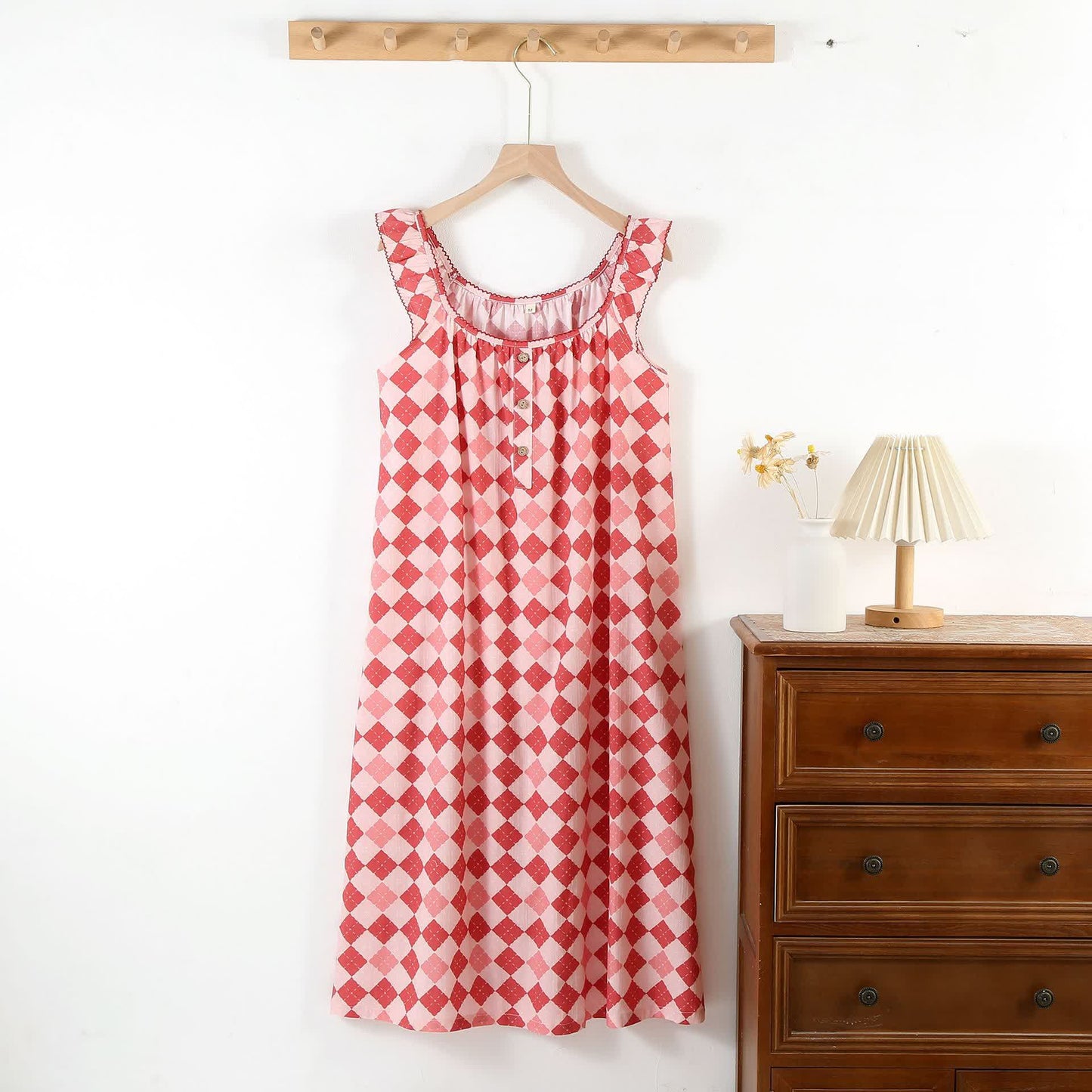 Jolie chemise de nuit en gaze de coton à motif losanges