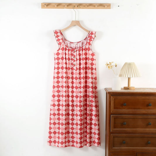 Jolie chemise de nuit en gaze de coton à motif losanges