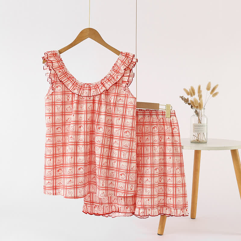 Jolie chemise de nuit en gaze de coton à motif losanges