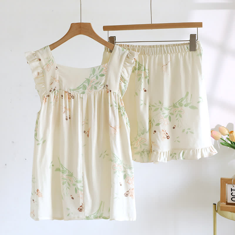 Ensemble de vêtements d'intérieur rembourrés avec volants floraux et papillons