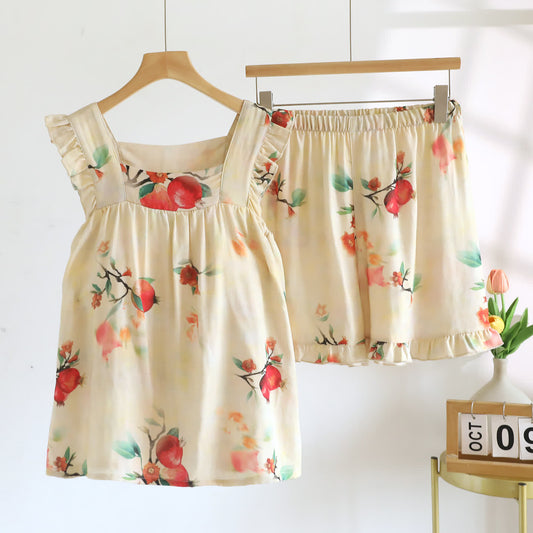 Ensemble de vêtements d'intérieur rembourrés à volants et imprimé floral en vert grenade