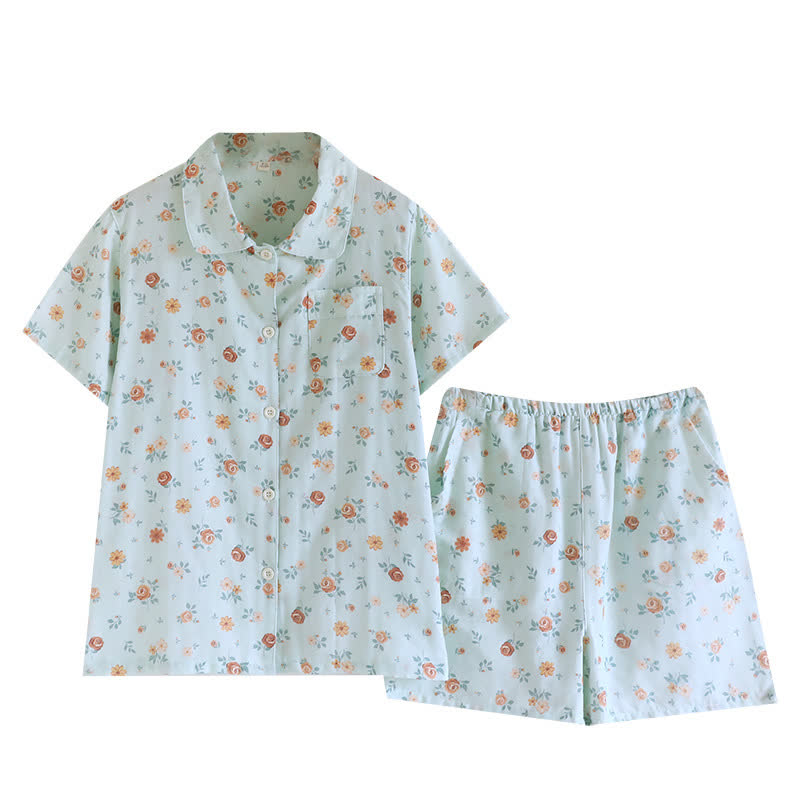 Ensemble pyjama rustique en double gaze de coton à motif floral