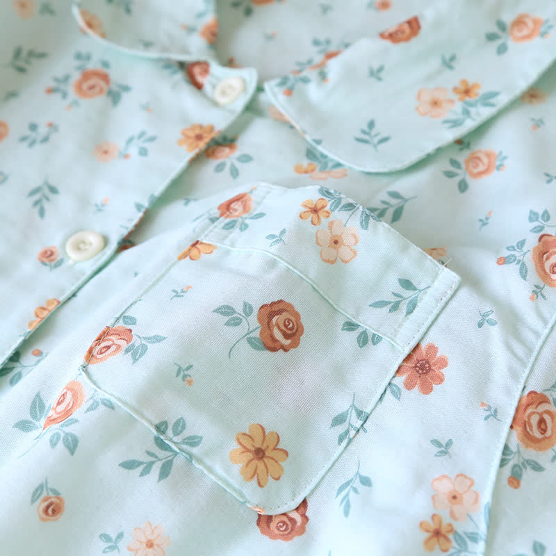 Ensemble pyjama rustique en double gaze de coton à motif floral