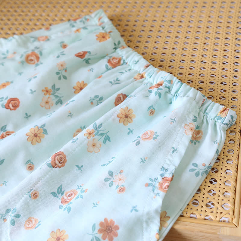 Ensemble pyjama rustique en double gaze de coton à motif floral
