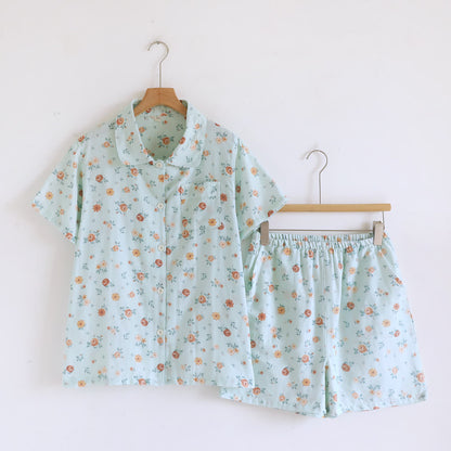Ensemble pyjama rustique en double gaze de coton à motif floral