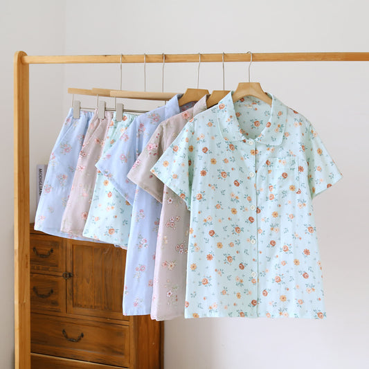 Ensemble pyjama rustique en double gaze de coton à motif floral