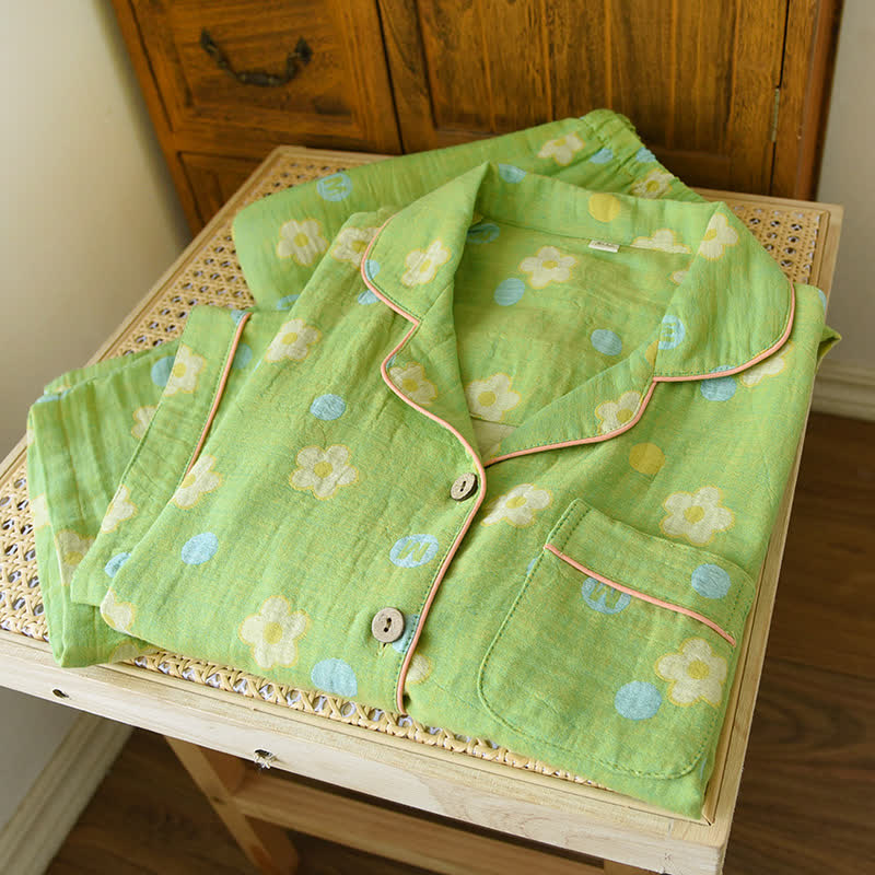 Pyjama à revers en jacquard rustique en coton teint en fil