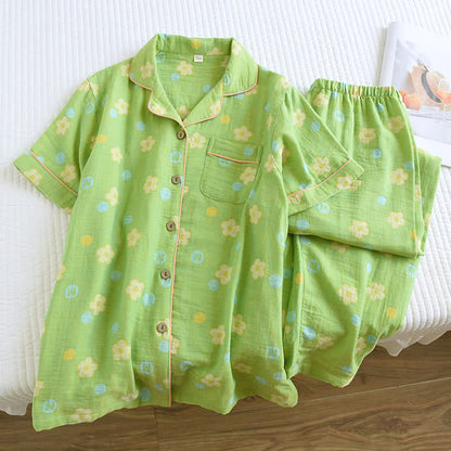 Pyjama à revers en jacquard rustique en coton teint en fil