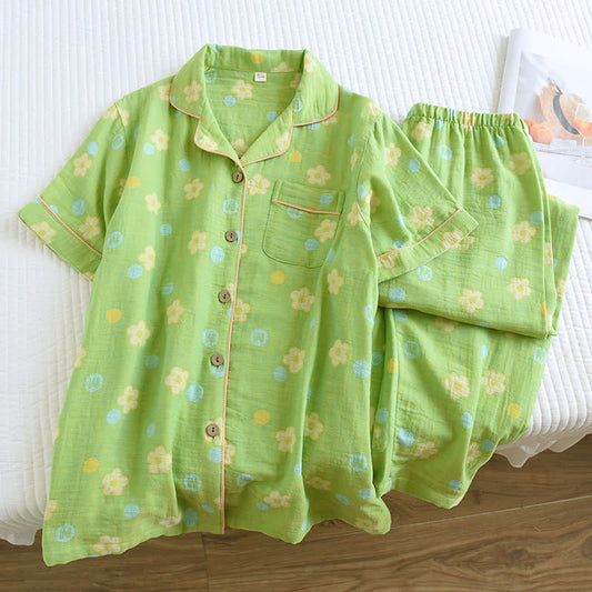 Pyjama à revers en jacquard rustique en coton teint en fil