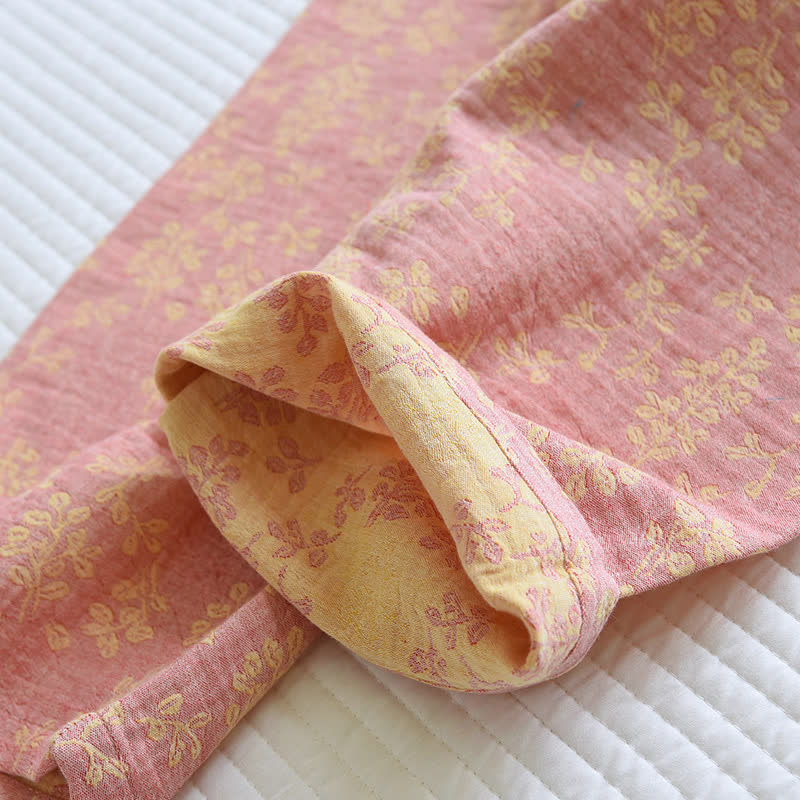 Ensemble pyjama à revers fleuris en jacquard de coton teint en fil