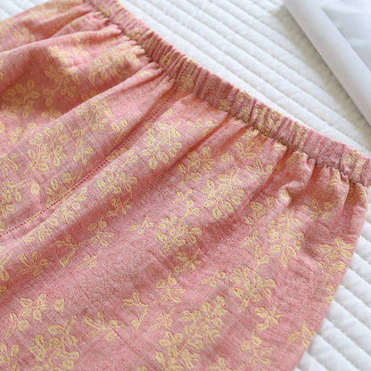 Ensemble pyjama à revers fleuris en jacquard de coton teint en fil
