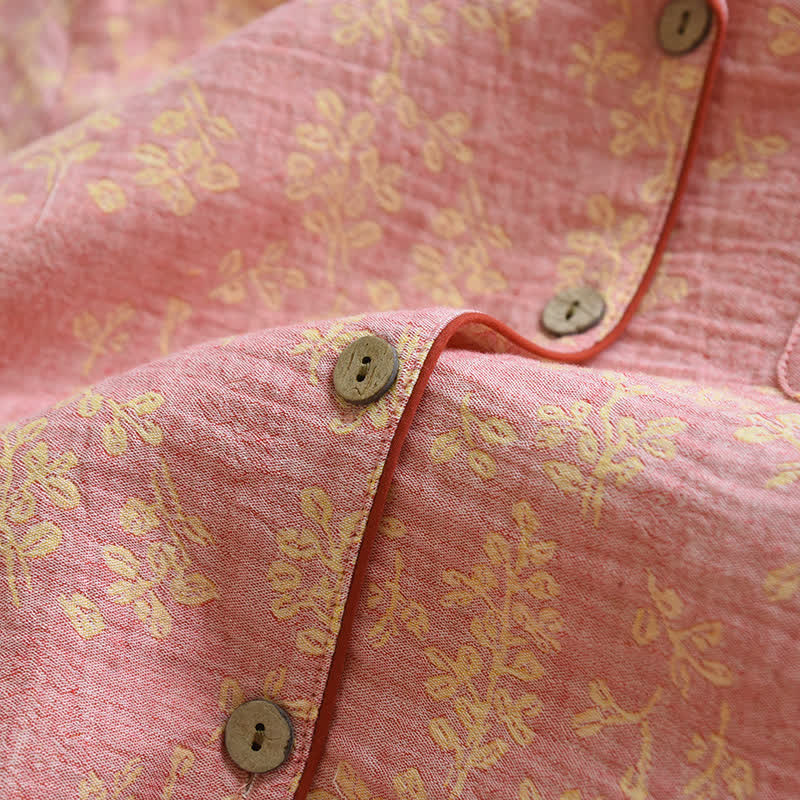 Ensemble pyjama à revers fleuris en jacquard de coton teint en fil