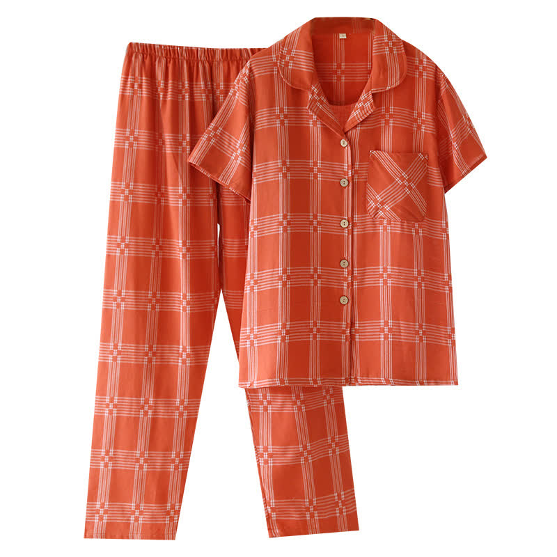 Ensemble de vêtements d'intérieur unisexe en coton teint à carreaux
