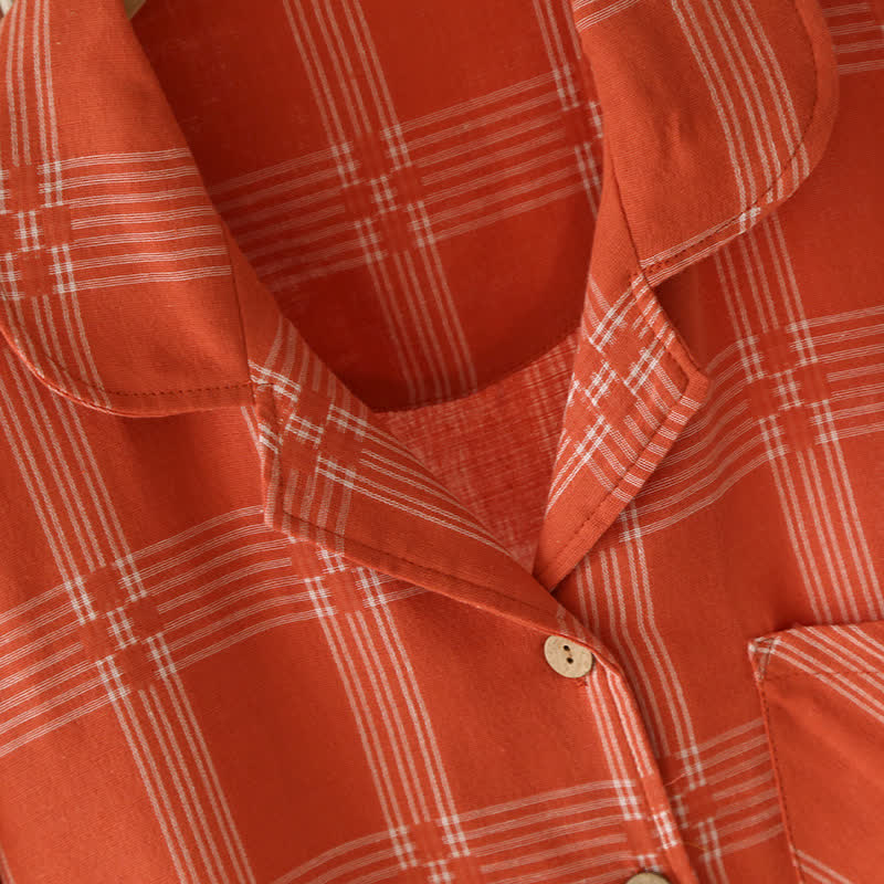 Ensemble de vêtements d'intérieur unisexe en coton teint à carreaux