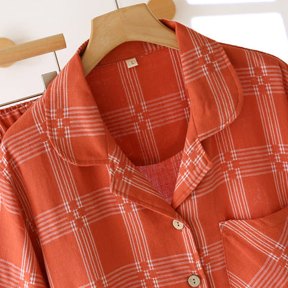 Ensemble de vêtements d'intérieur unisexe en coton teint à carreaux