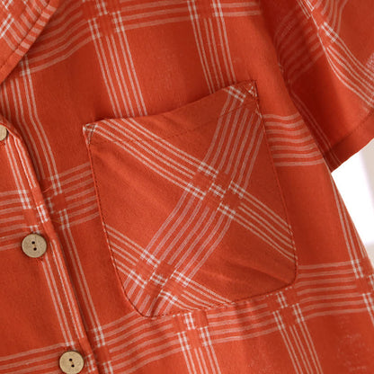 Ensemble de vêtements d'intérieur unisexe en coton teint à carreaux