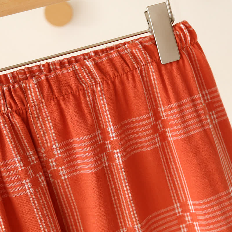 Ensemble de vêtements d'intérieur unisexe en coton teint à carreaux