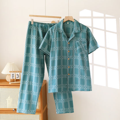 Ensemble de vêtements d'intérieur unisexe en coton teint à carreaux