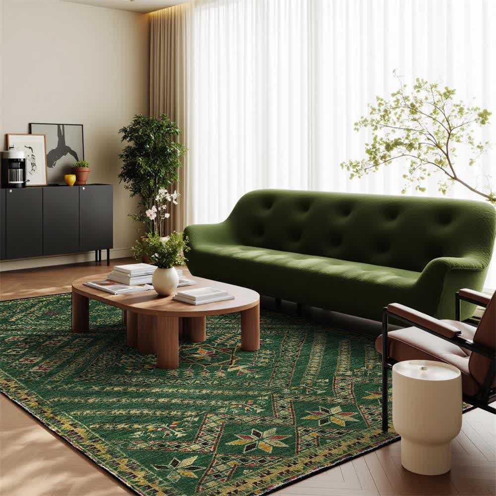 Tapis marocain géométrique vert foncé