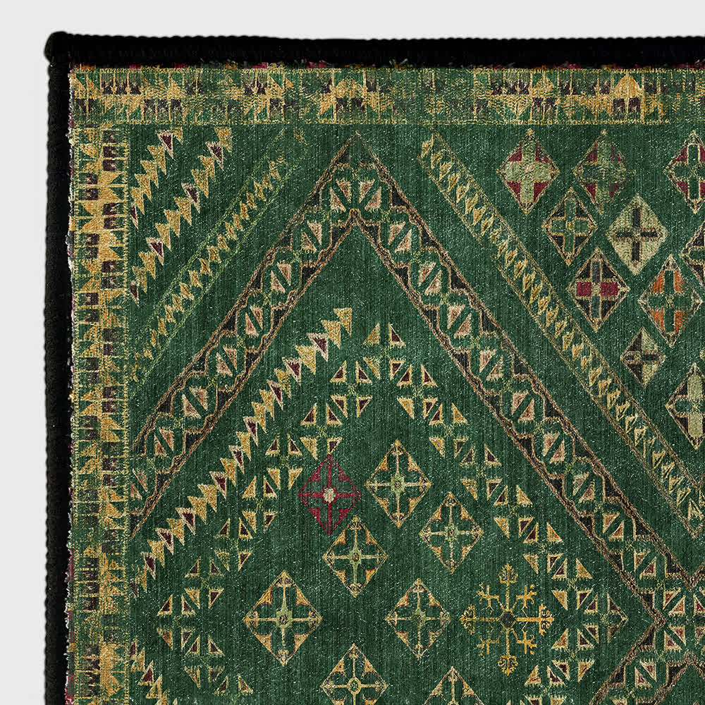 Tapis marocain géométrique vert foncé