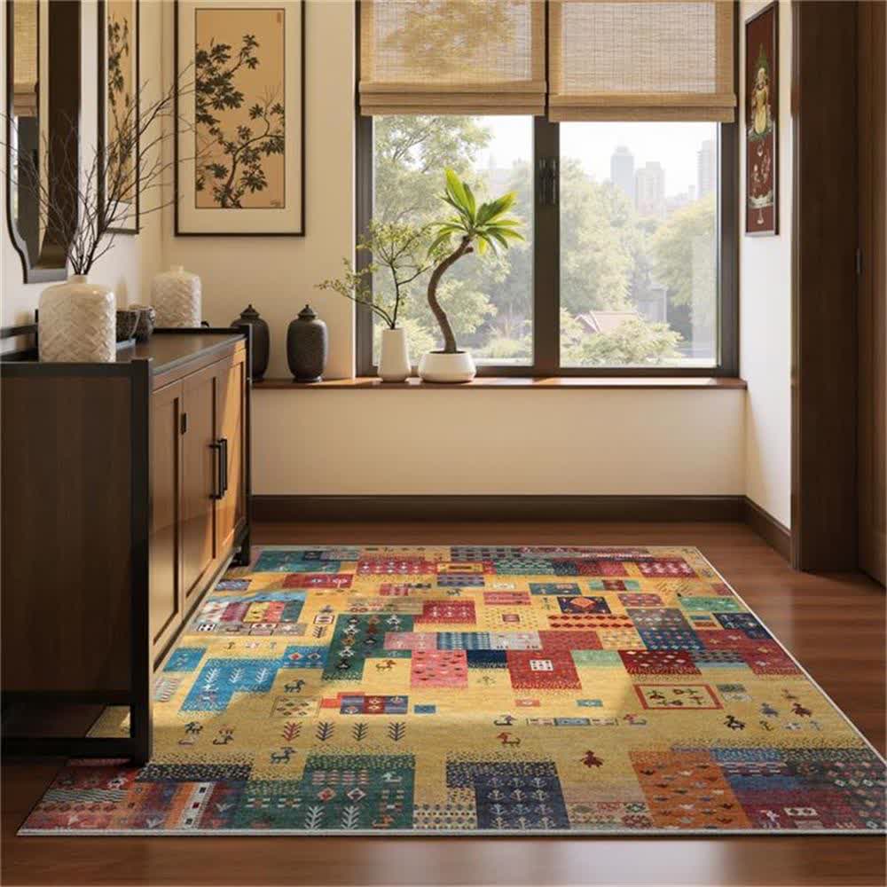 Tapis géométrique à épissures ethniques nomades