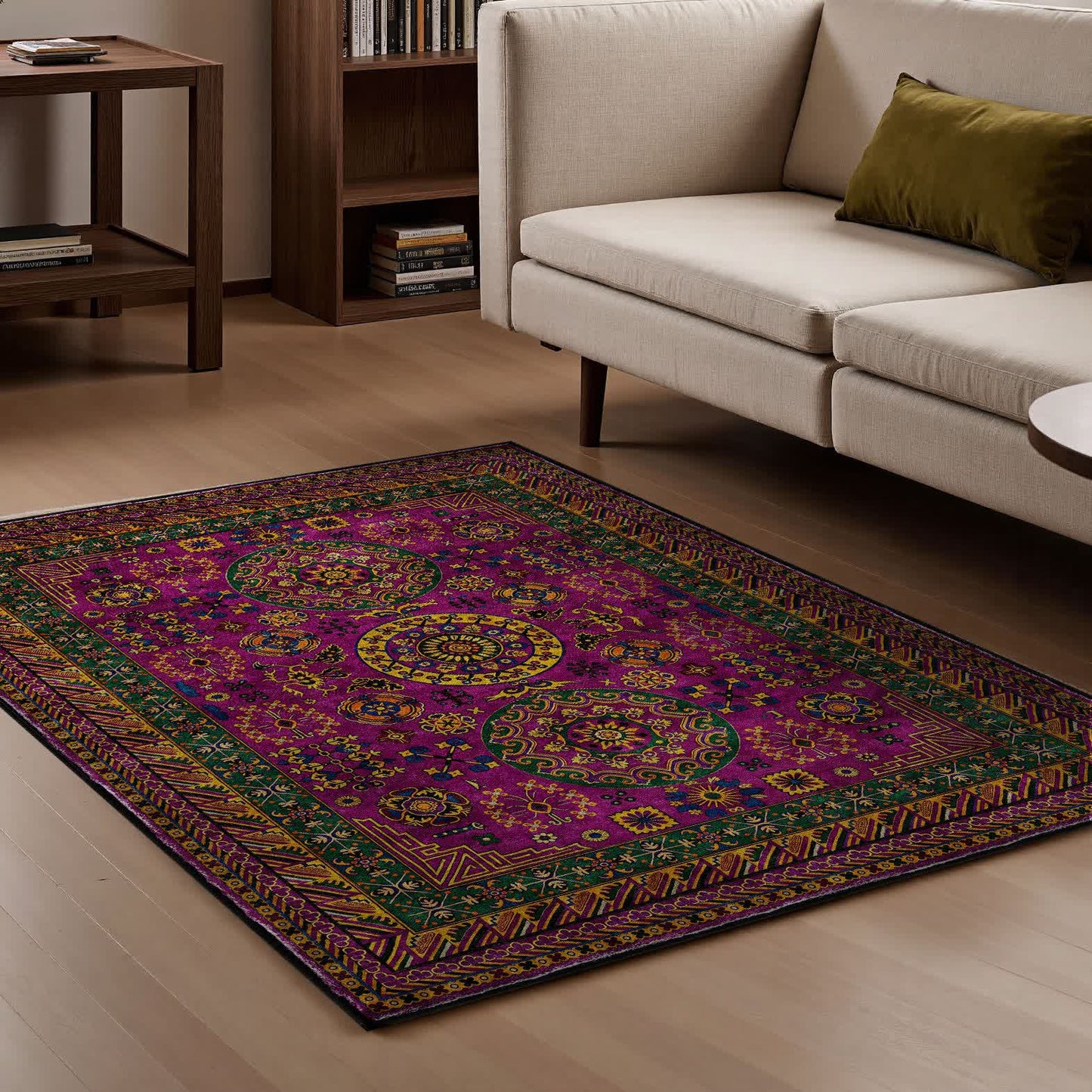 Tapis antidérapant de style rétro à motif géométrique