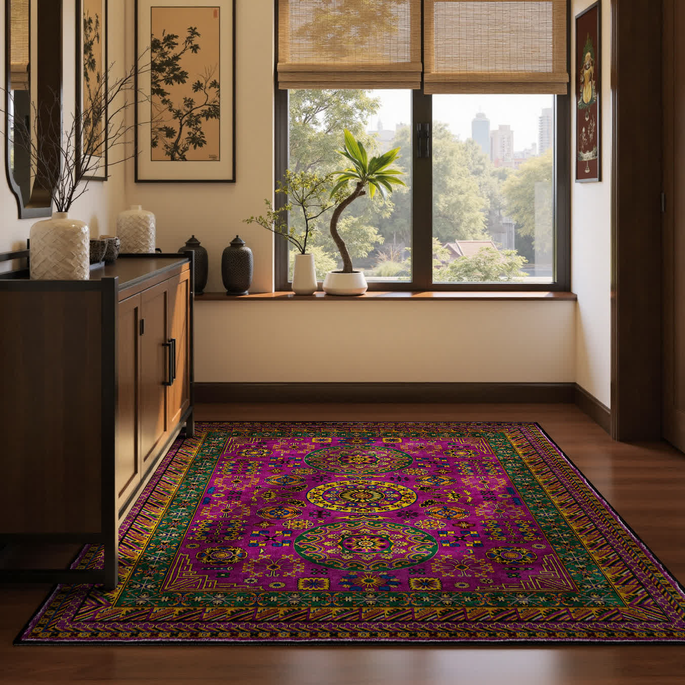 Tapis antidérapant de style rétro à motif géométrique