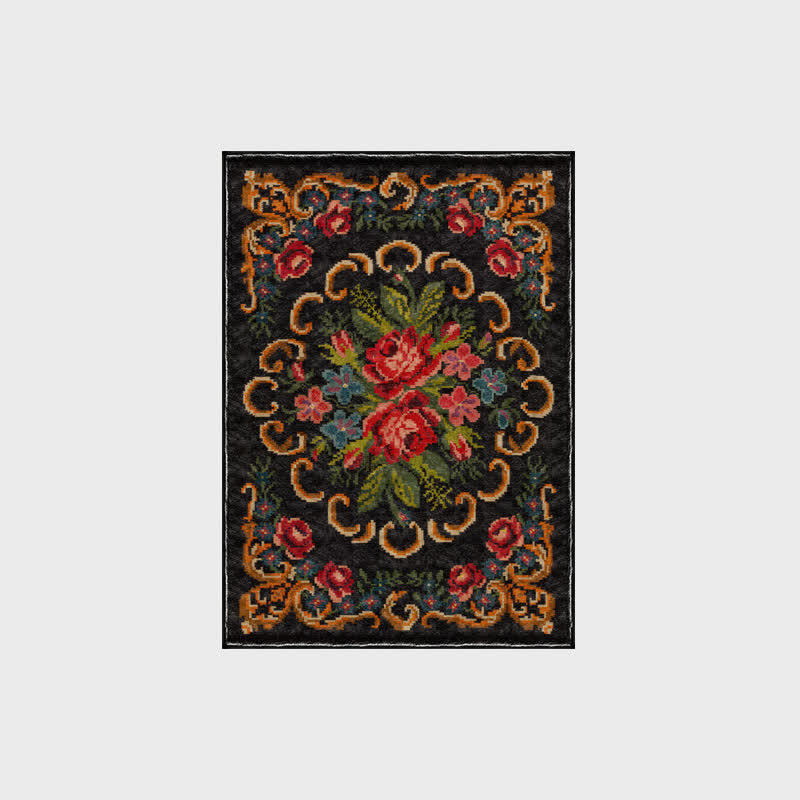 Tapis d'intérieur et d'extérieur de style vintage avec motif rose