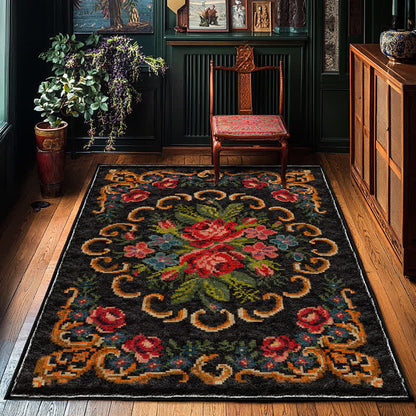 Tapis d'intérieur et d'extérieur de style vintage avec motif rose