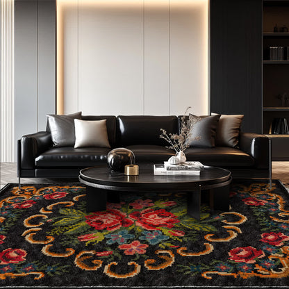 Tapis d'intérieur et d'extérieur de style vintage avec motif rose
