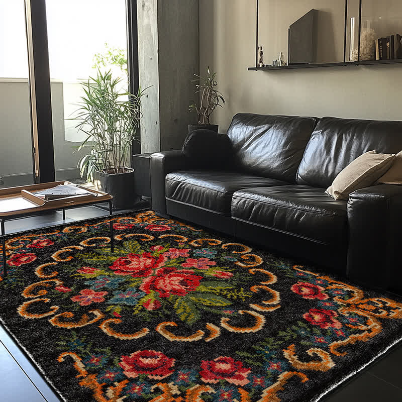 Tapis d'intérieur et d'extérieur de style vintage avec motif rose