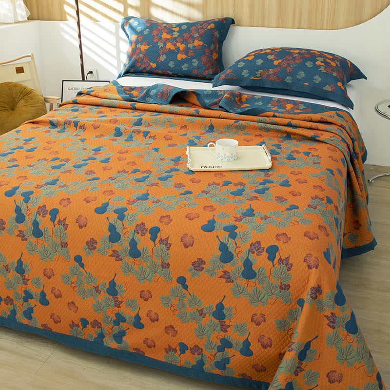Couette en coton teint en fil avec motif citrouille