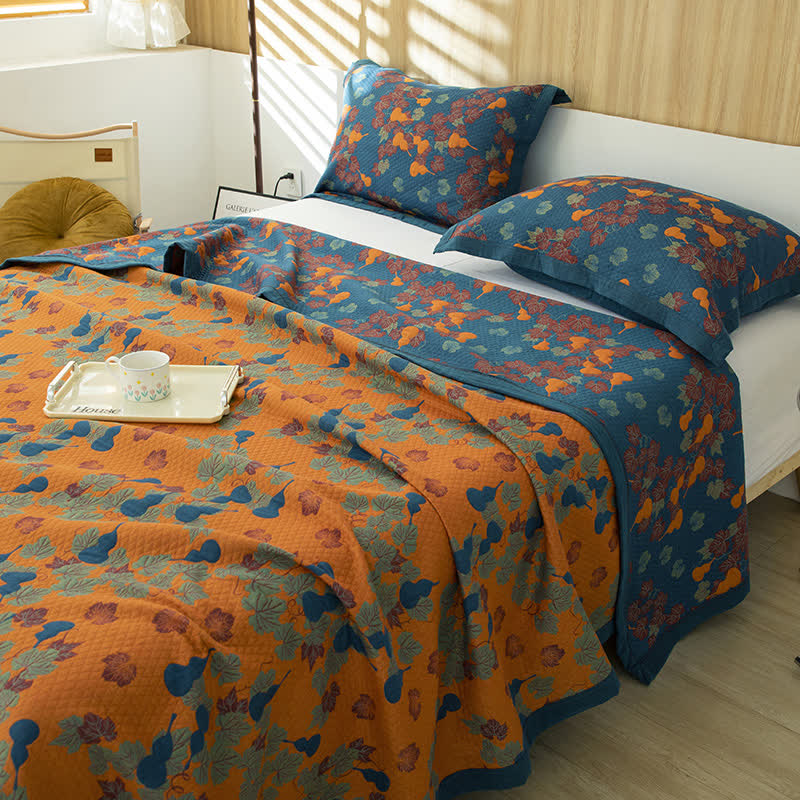 Couette en coton teint en fil avec motif citrouille