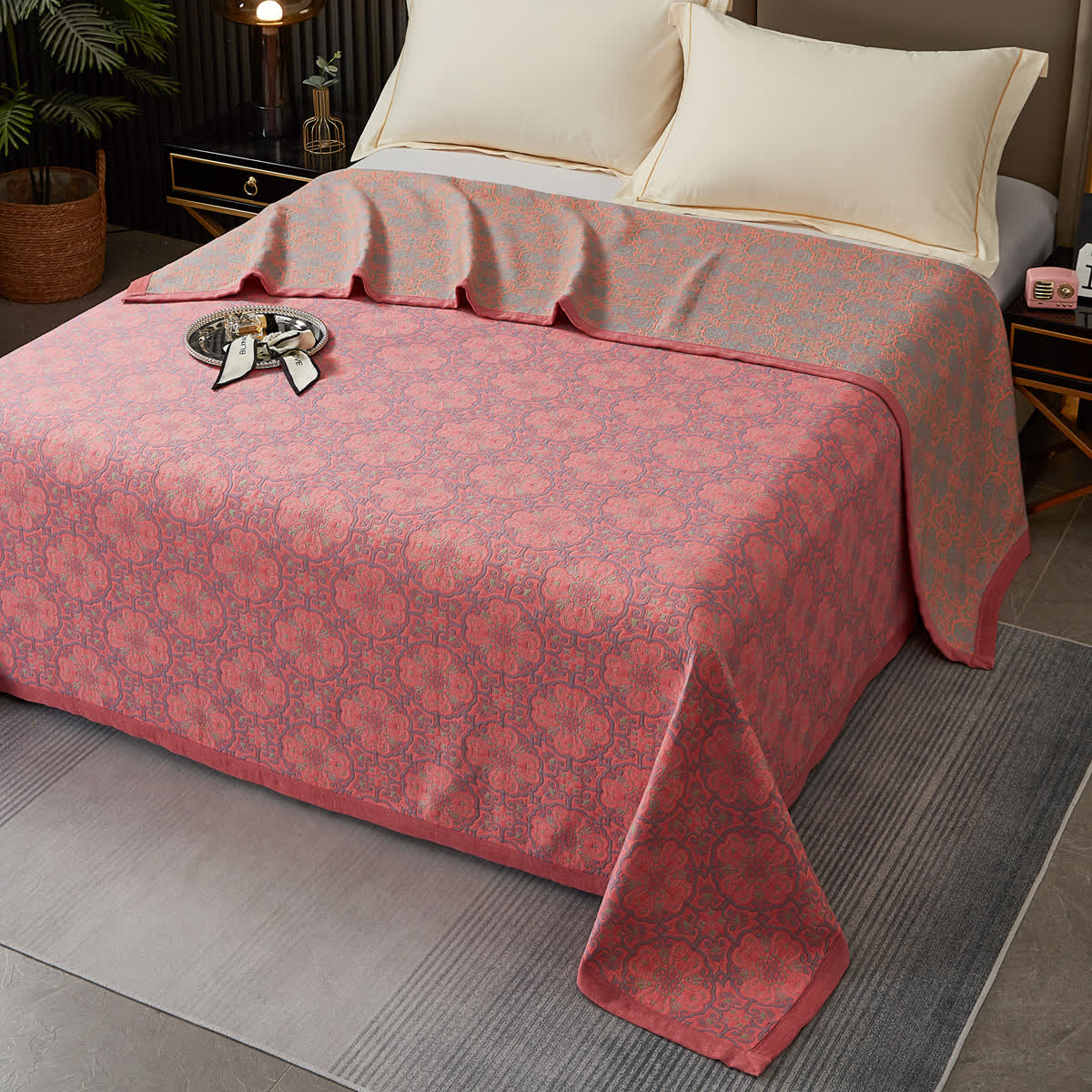 Couette en coton teint en fil avec motif floral vintage