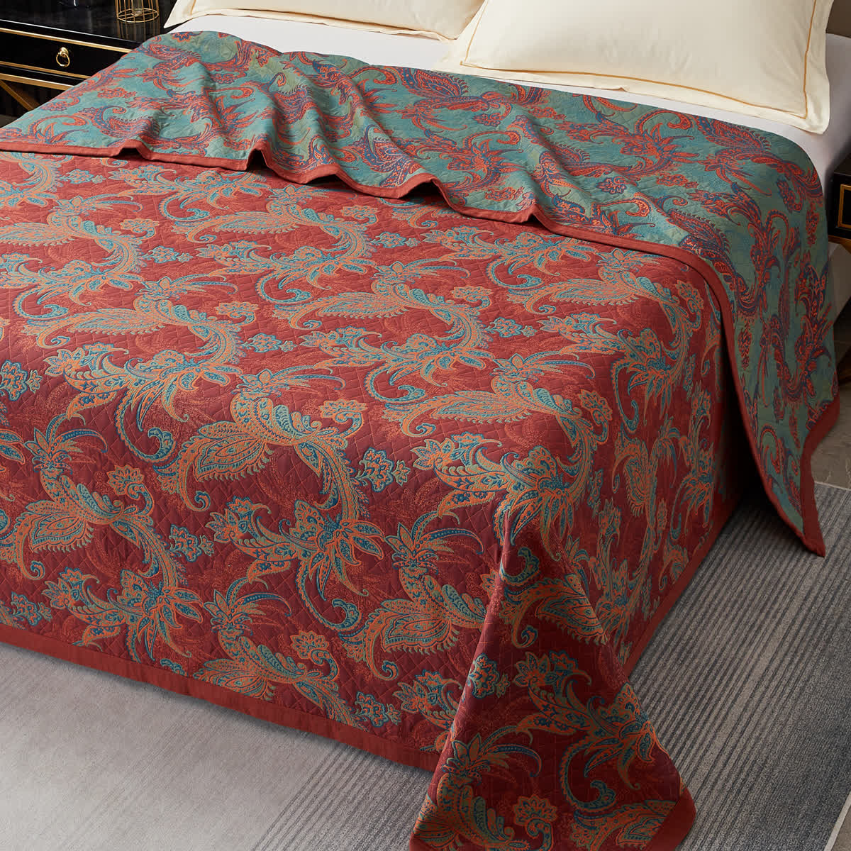 Couette vintage en coton teint en fil avec motif cachemire