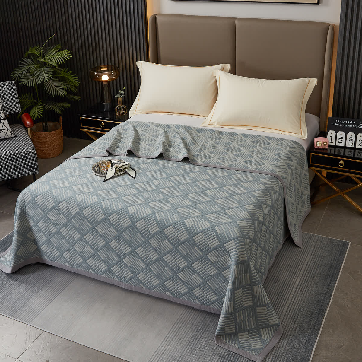 Couette géométrique à motif de losanges et coton teint en fil
